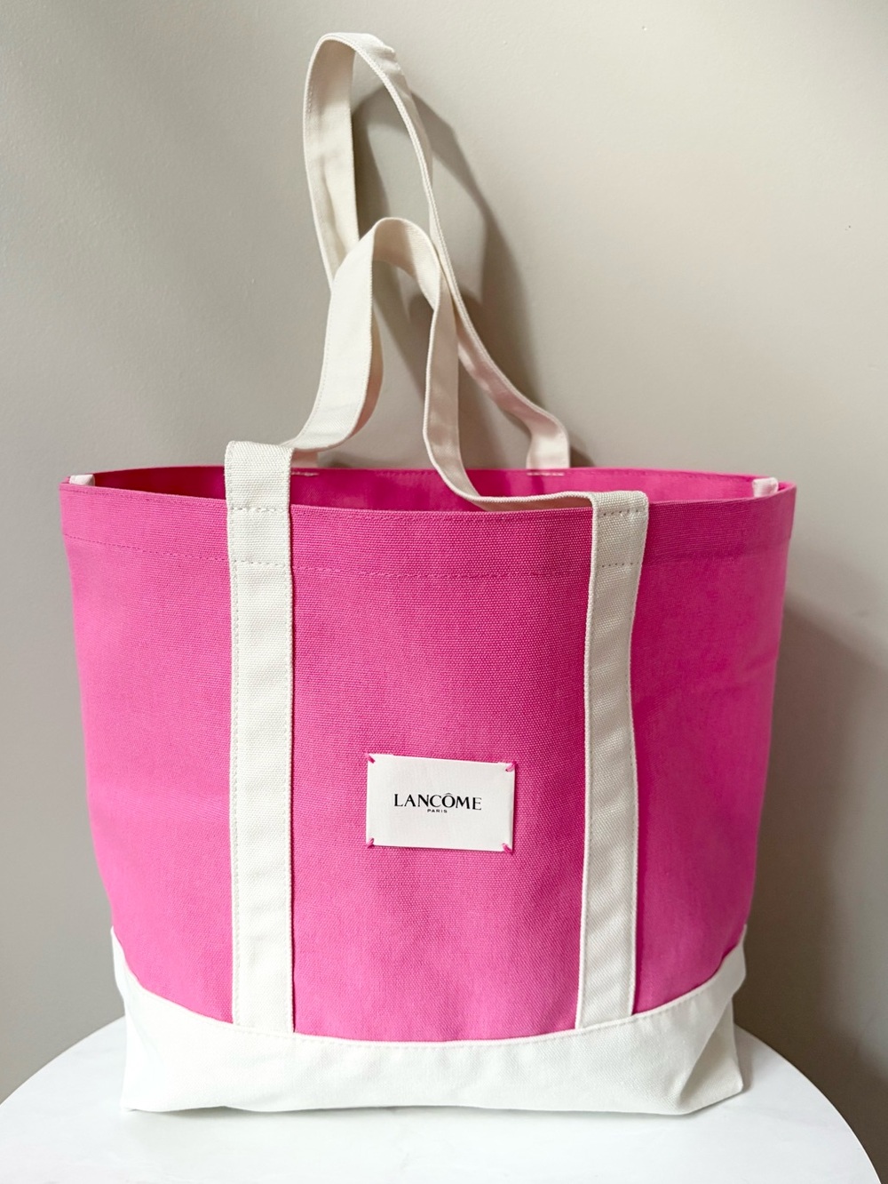 Bright Pink Lancôme Canvas Tote Bag with Ivory Trim